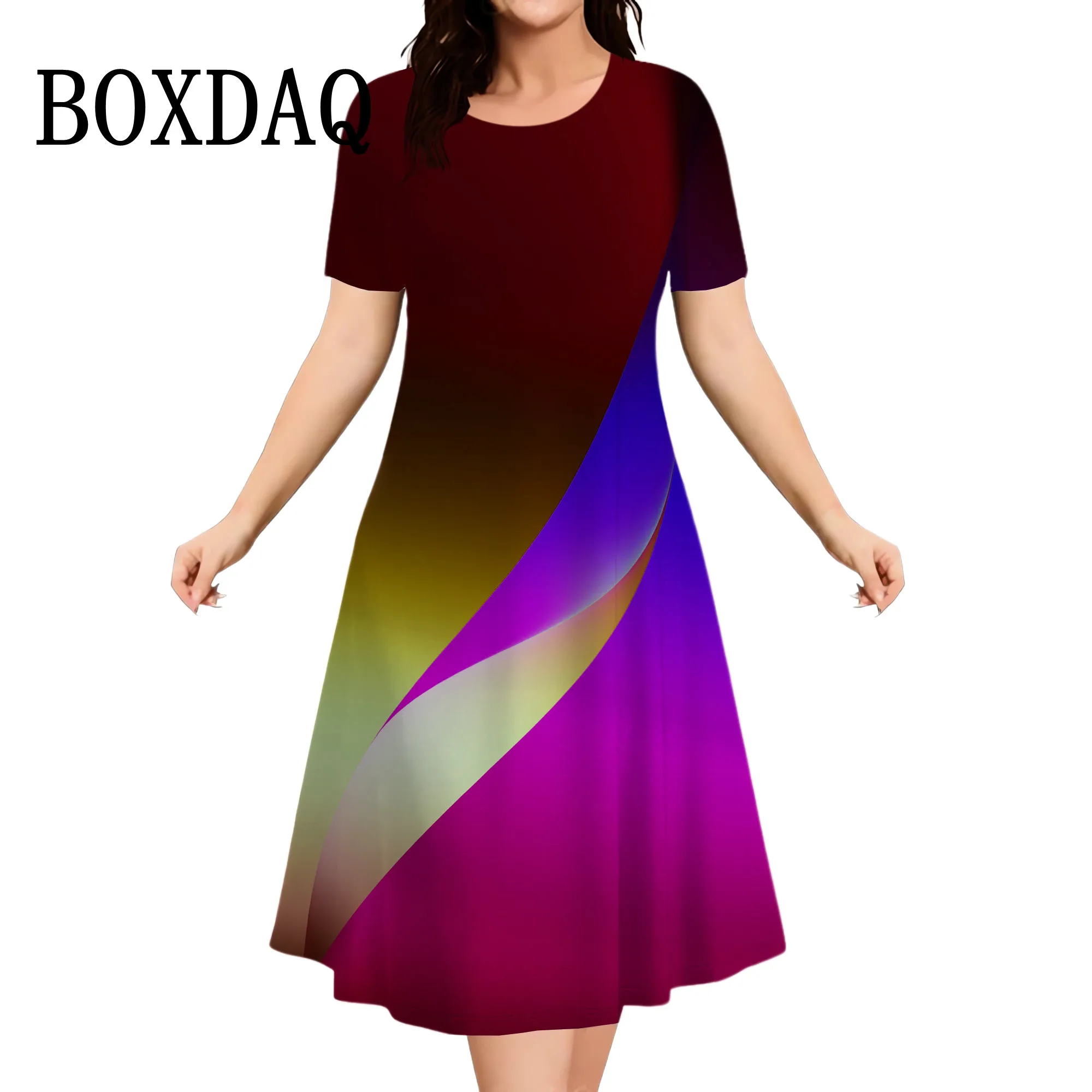 Abito estivo con stampa a righe sfumate Moda elegante abito a maniche corte allentato Abiti da festa da donna Casual Streetwear Taglie forti 9XL