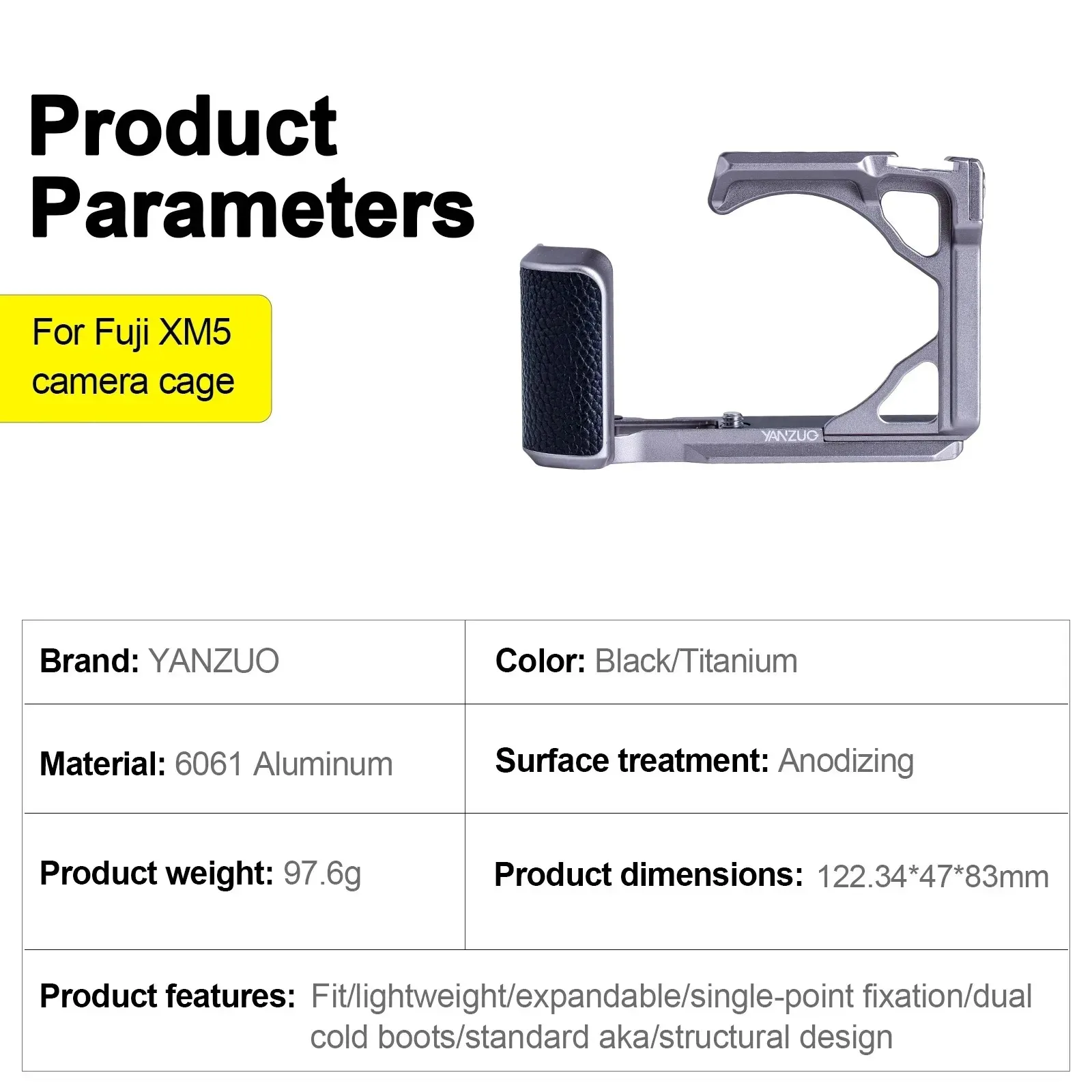 YANZUO Camera Cage Metal Expansion Protective Frame For Fuji Xm5 Camera