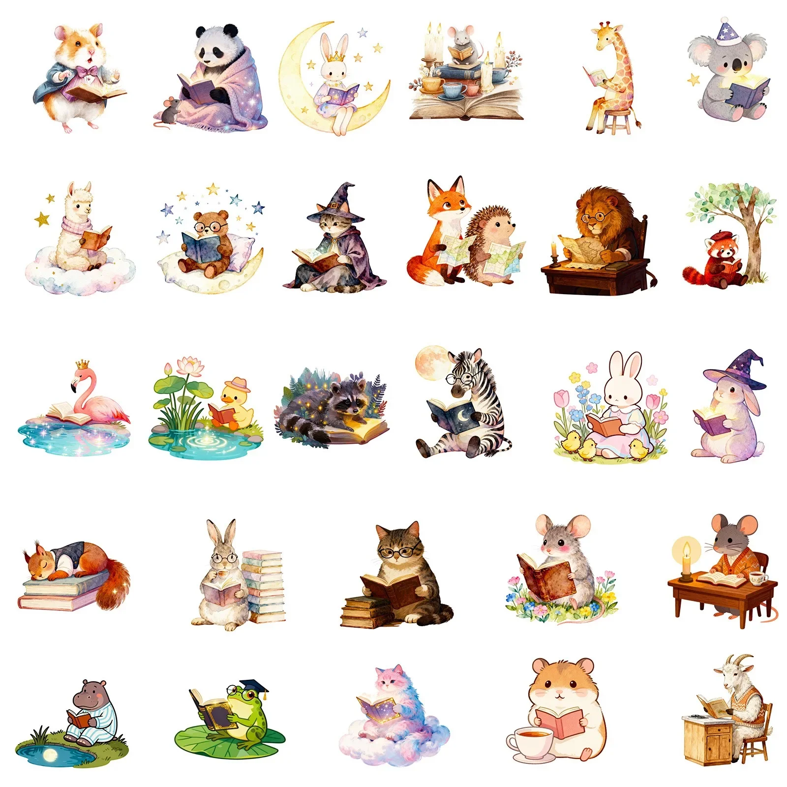 56Pcs Cute Funny Animal Reading Books Kindle Stickers Aesthetic Girls Decals Scrapbooking Notebook Laptop Phone Diary Sticker
