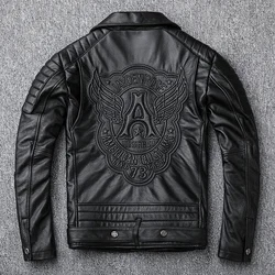 Plus Size Brand Leather Coat For Men Thick Motorcycle Style 100% Cowhide Genuine Leather Biker Jacket Moto Slim Clothing 5XL