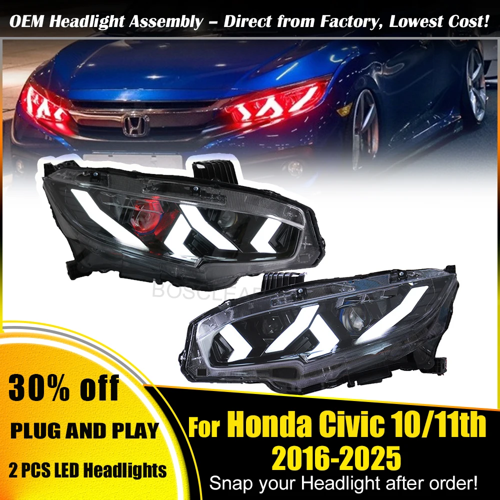 Para honda civic x faróis 2016-2020 2021-2025 civic xi led farol sinal dinâmico drl cabeça lâmpadas carro acessórios automotivos