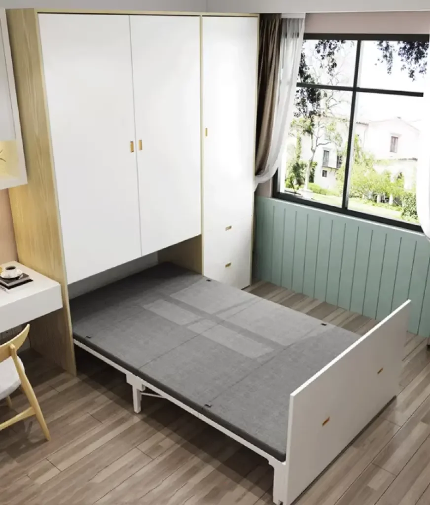 

jkCheap Wholesale Antique Solid Wood Multifunctional Folding Murphy Bed with Wardrobe Set Space Saving Bedroom Furniture#