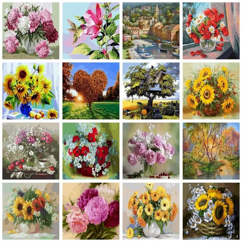 

CHENISTORY Pictures By Number SunFlower Kits DIY Home Decoration Painting By Numbers Drawing On Canvas HandPainted Art Gift