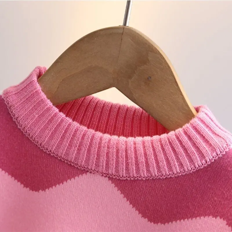 Bild 5: Herbst-Winter-Mädchenpullover, süßer Kinderpullover, mit Fleece gefüttert, dick, warme Strickoberteile, modisches Unterhemd, weich und bequem