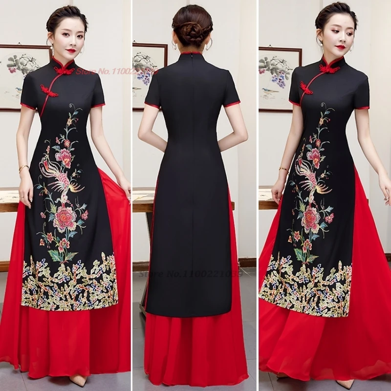 2025 vietnam traditional dress aodai improved cheongsam dress national flower print banquet qipao oriental evening dress vestido