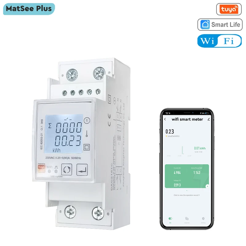 Tuya WiFi Bidirectional Energy Meter Single Phase 80A kWh Power Monitor Wattmeter Voltmeter Ampermeter 110 240VAC Remote Control