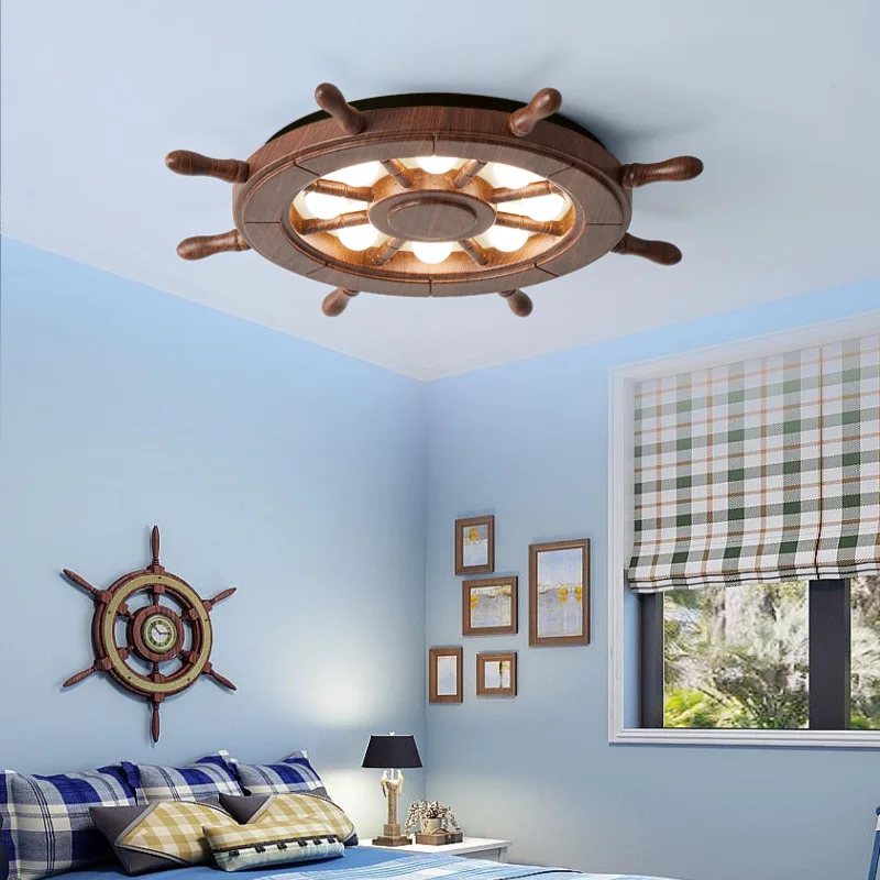 

Creative Rudder Wooden LED Ceiling Lamp Personality Decor Children's Room Restaurant Parlor Bedroom Walnut Eye Protection Lights