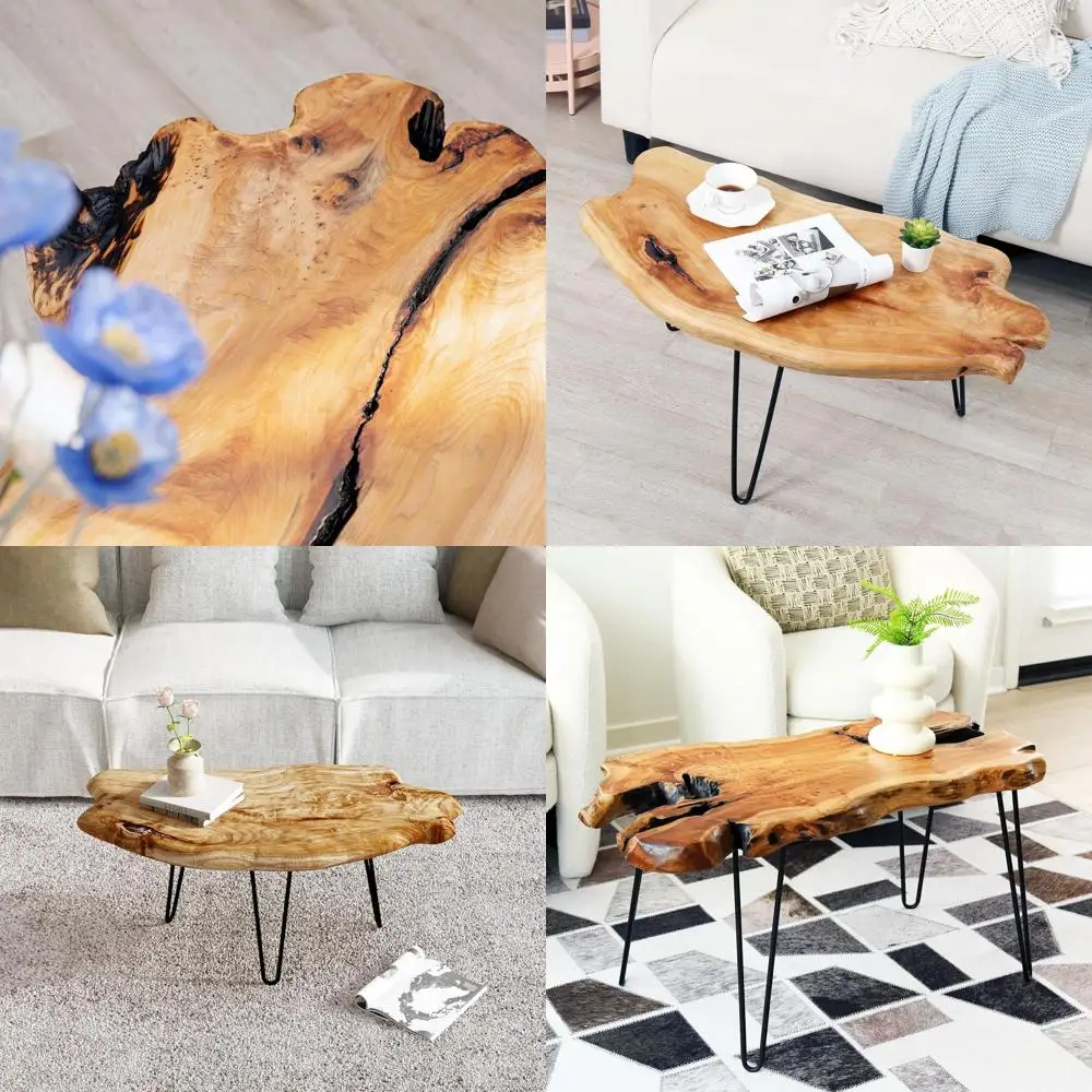 

Cedar Live Edge Coffee Table with Metal Hairpin Legs, 32.5W x 17D x 16H, Suitable for Living Room, Patio, Bedroom, Home Office