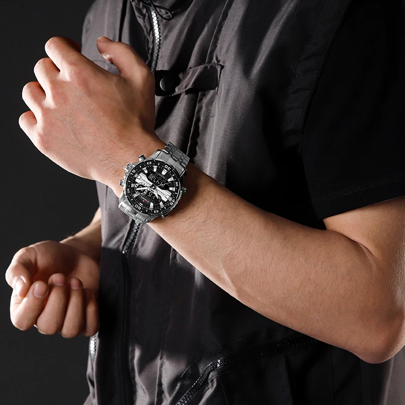 NAVIFORCE ساعات رجالية رجل ساعة 30 متر مقاوم للماء مضيئة الاتجاه الأصلي العلامة التجارية شاشة الكريستال السائل التناظرية الرقمية الكوارتز الذكور ساعة اليد