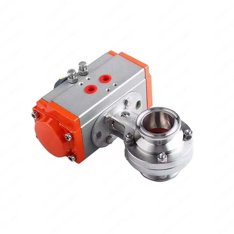 Sanitary Pneumatic Butterfly Valve 304 Stainless Steel, Tri-Clamp Quick Clamp Connection, Horizontal Actuator for Food Pharma