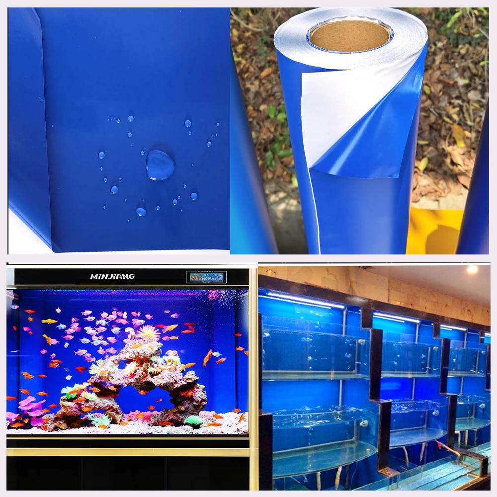 (61x800cm) Aquarium Shop Wholesale Fish Tank Background Blue Black Matte Wallpaper  Decorations PVC