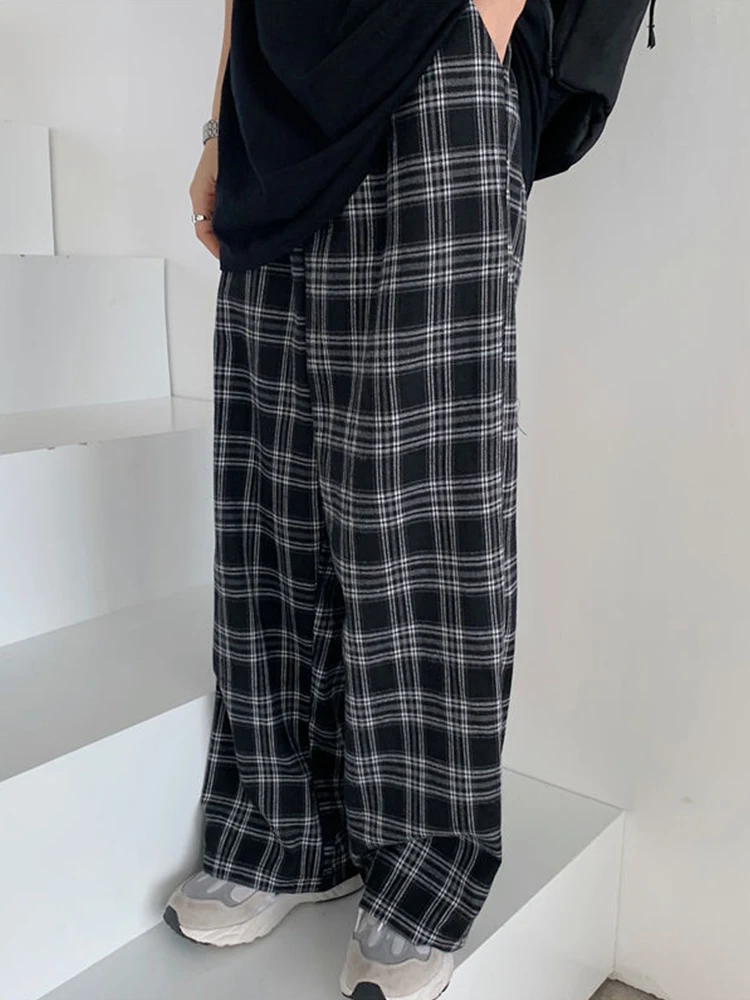 

Plaid Pants Women Casual Loose Wide Leg Trousers Retro Teens Harajuku Hip-hop All-match Unisex Streetwear