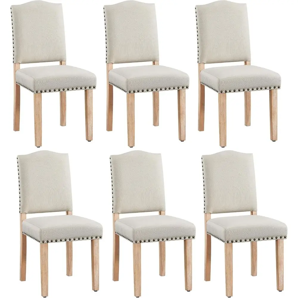 Set of 6 Upholstered Dining Chairs with Nail-Trim and Wooden Legs, Suitable for Kitchen, Dining Room, Living Room, Restaurant, B