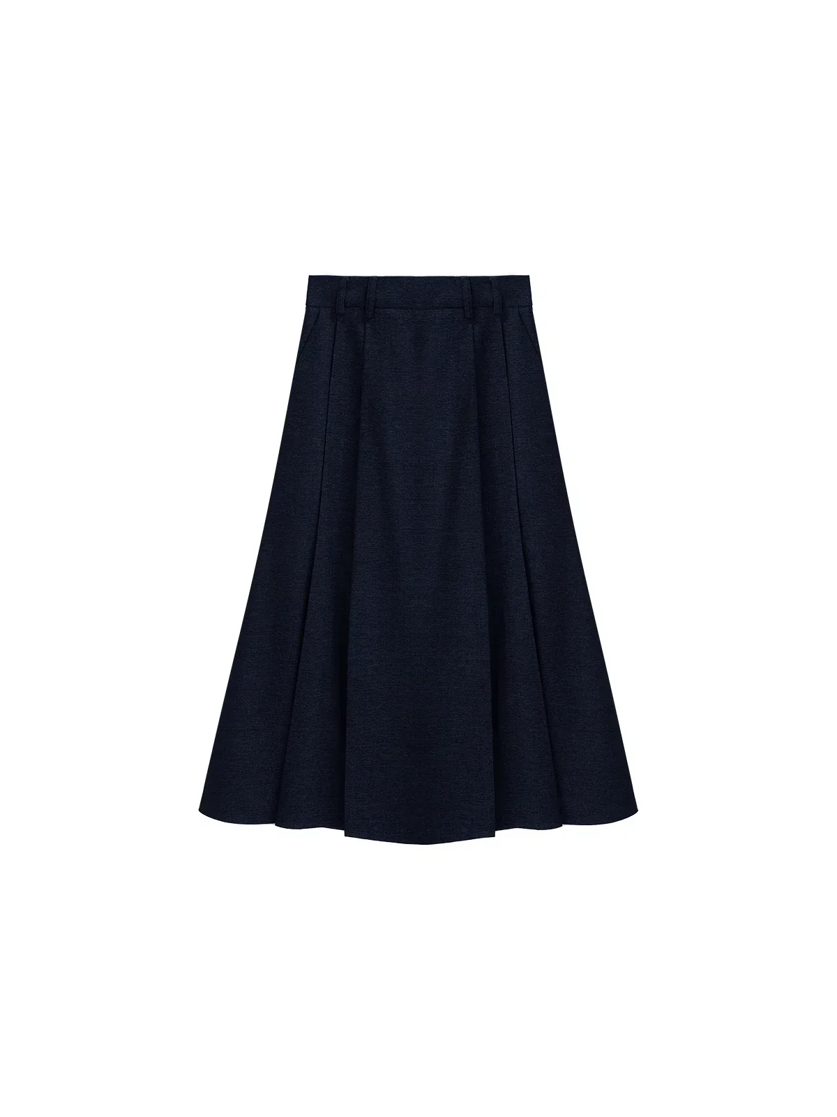 ALXNAN Women's Deep Blue Skirts Simple Basics High Waist A-line Pleated Midi Skirts Loose Hem 2024 Fall Winter Bottoms QYM002334