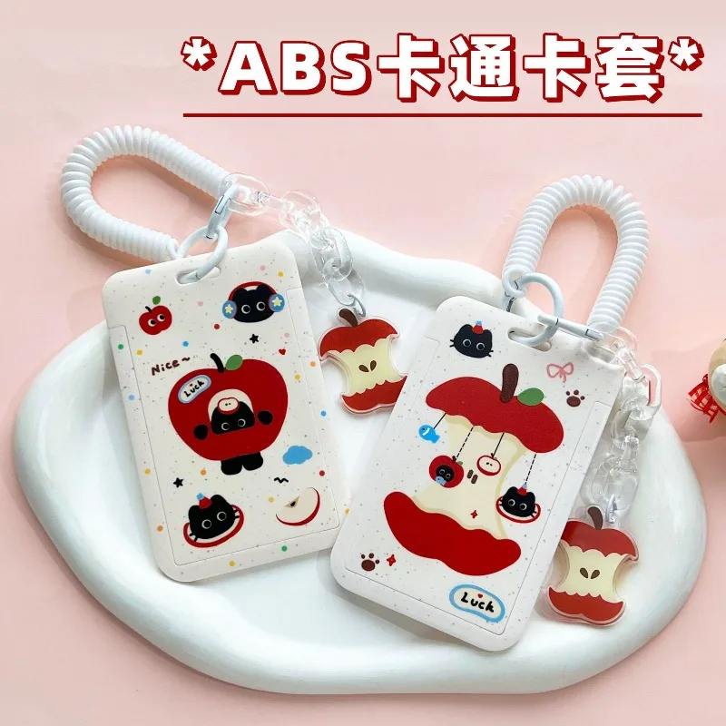 Cute Cat Apple Shaped Card Holder Portable Student Meal Card Badge Storage Photocard Protective Case