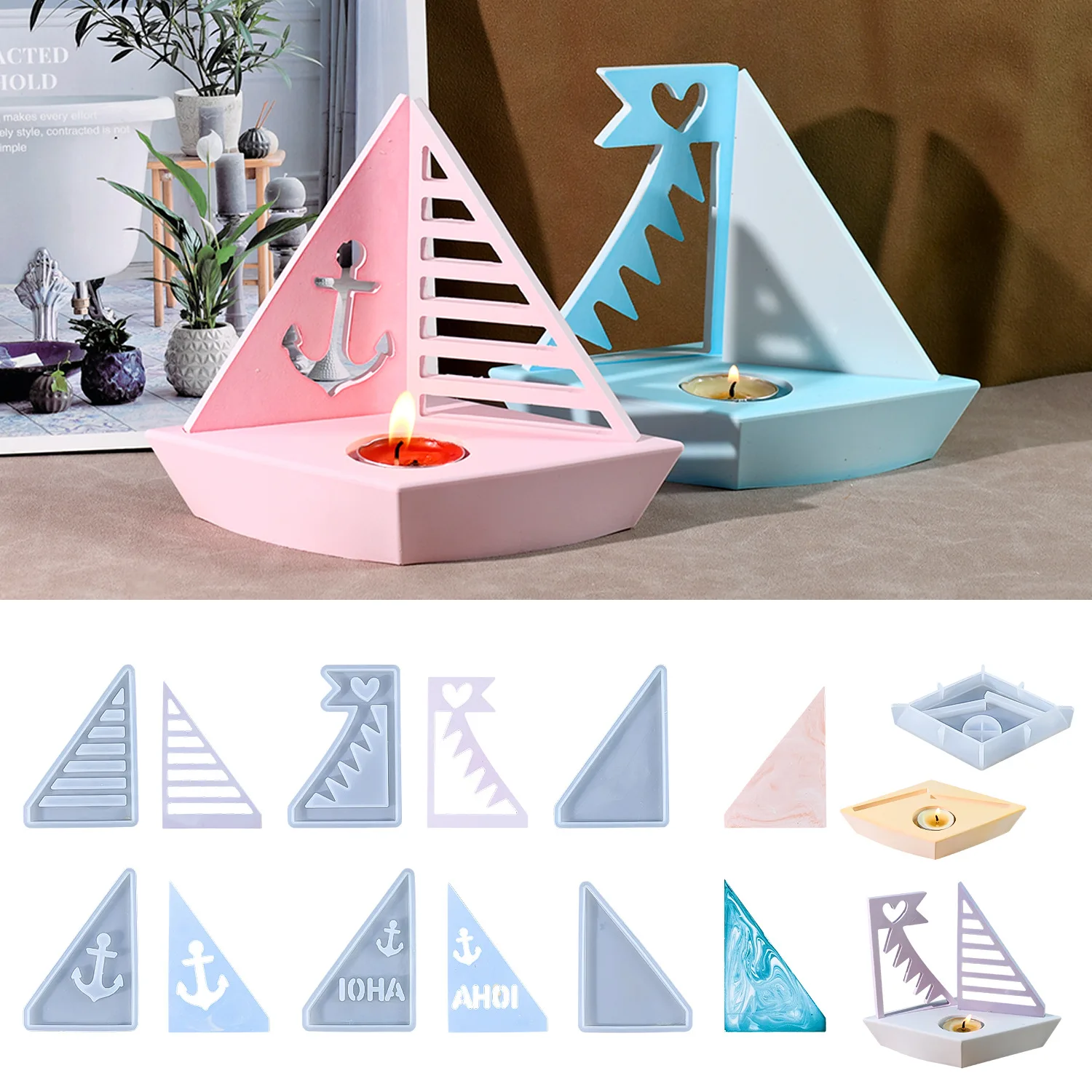 

Silicone Mold Assembling Sailboat Diy Resin Mold Ocean Series Sailboat Candlestick Strip Decoration Silicone Mold Candle Base