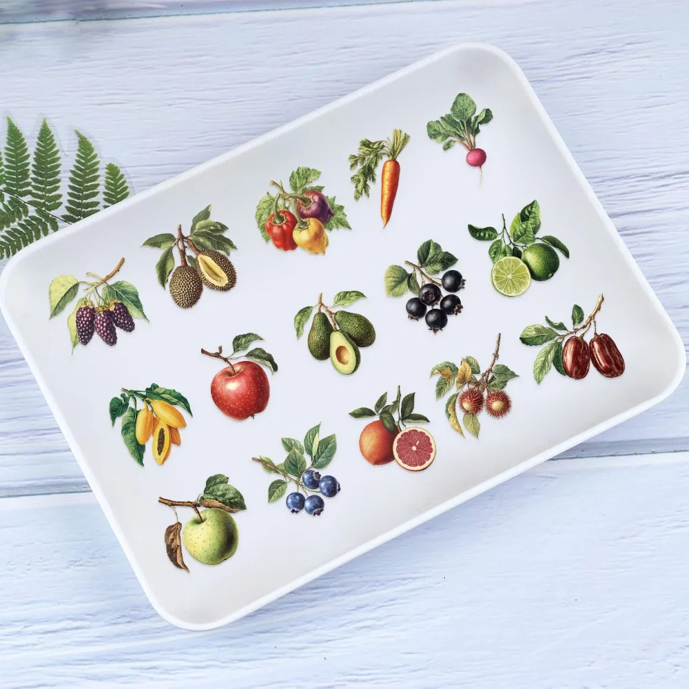 

10/50Pcs Retro Fruit Stickers Transparent Waterproof Decoration Kitchen Packaging Box Desktop Refrigerator Phone Case Water Cup