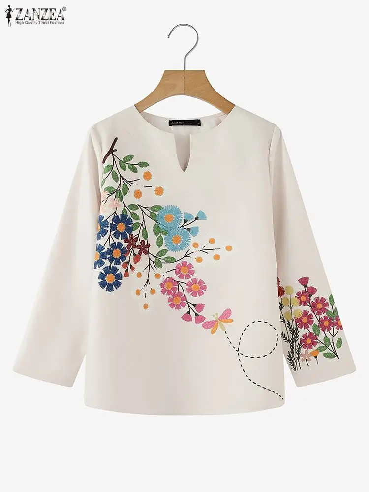 

ZANZEA Women's Floral Printing Blouses Everyday Casual Wear V-Neck Long Sleeve Pullover Tops Fall 2025 New Woman Clothes S-3XL