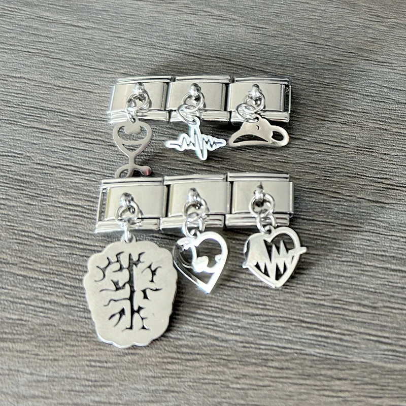 New 2024 Hot Organ Brain Uterus Charm Stainless Steel Heart ECG Line Medicine Accessories Italian Links 9mm Bracelet DIY Jewelry