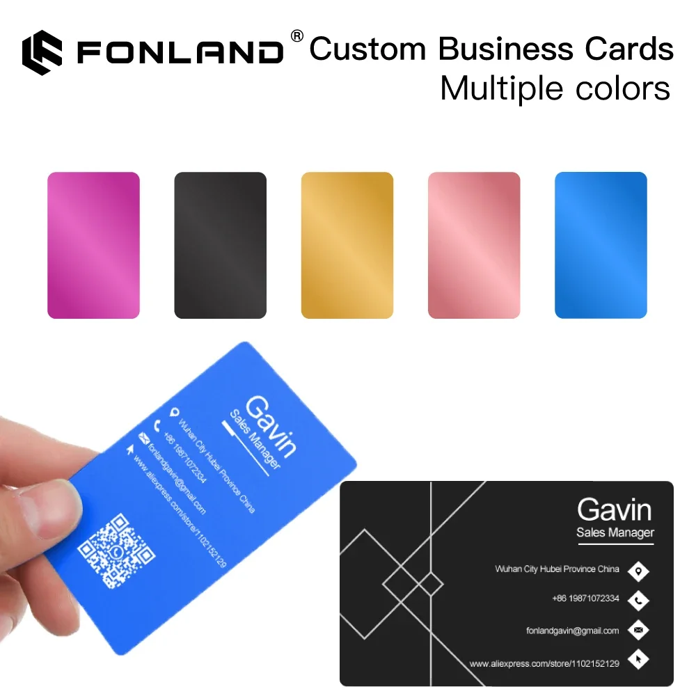 FONLAND Custom Metal Business Cards Multicolor Aluminium Alloy Personalize Your Networking 100 Pcs/ Lot Fast Shipping