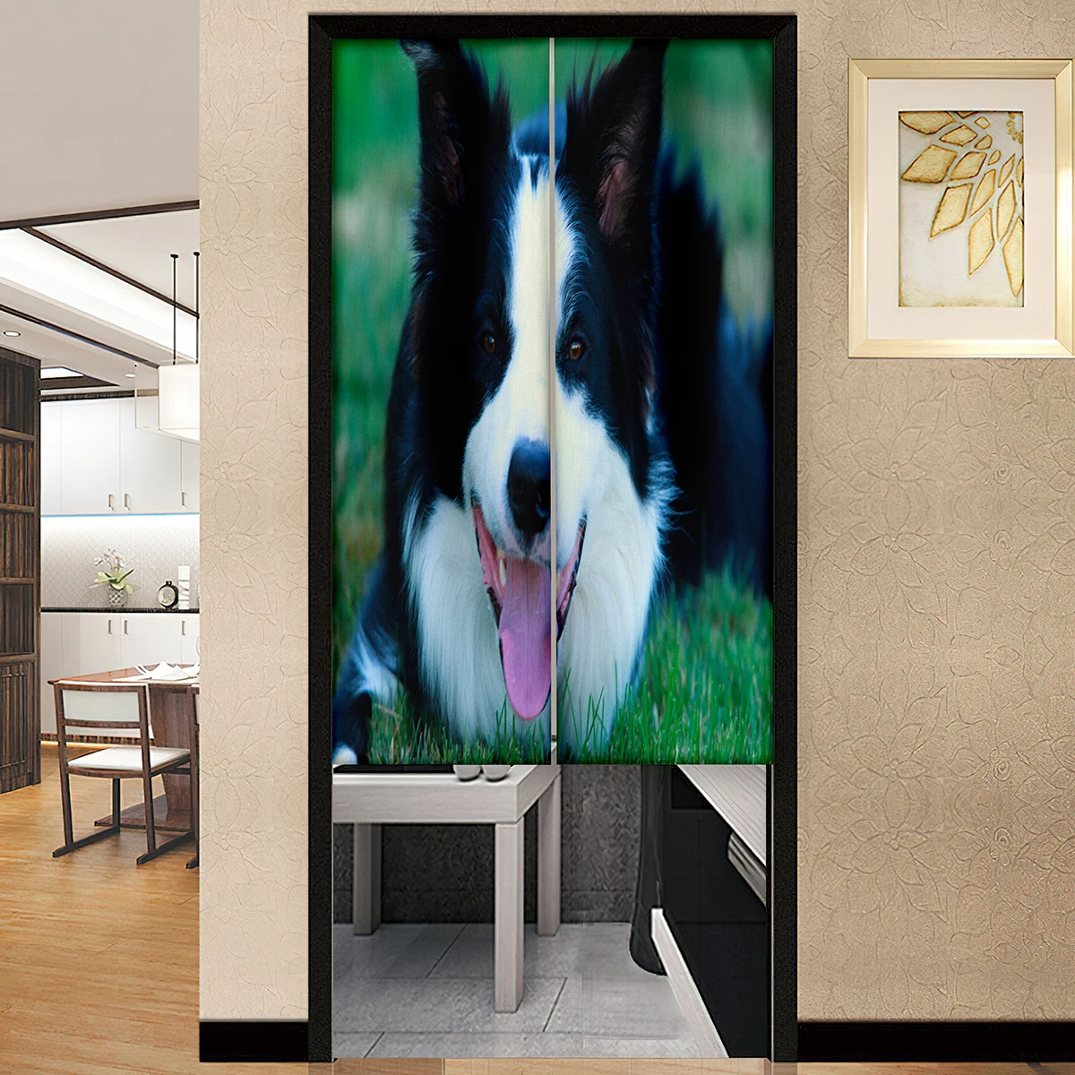 Cute Black White Border Collie Dog Door Curtain Bedroom Kitchen Living Room Partition Home Entrance Hanging Half-Curtain Decor