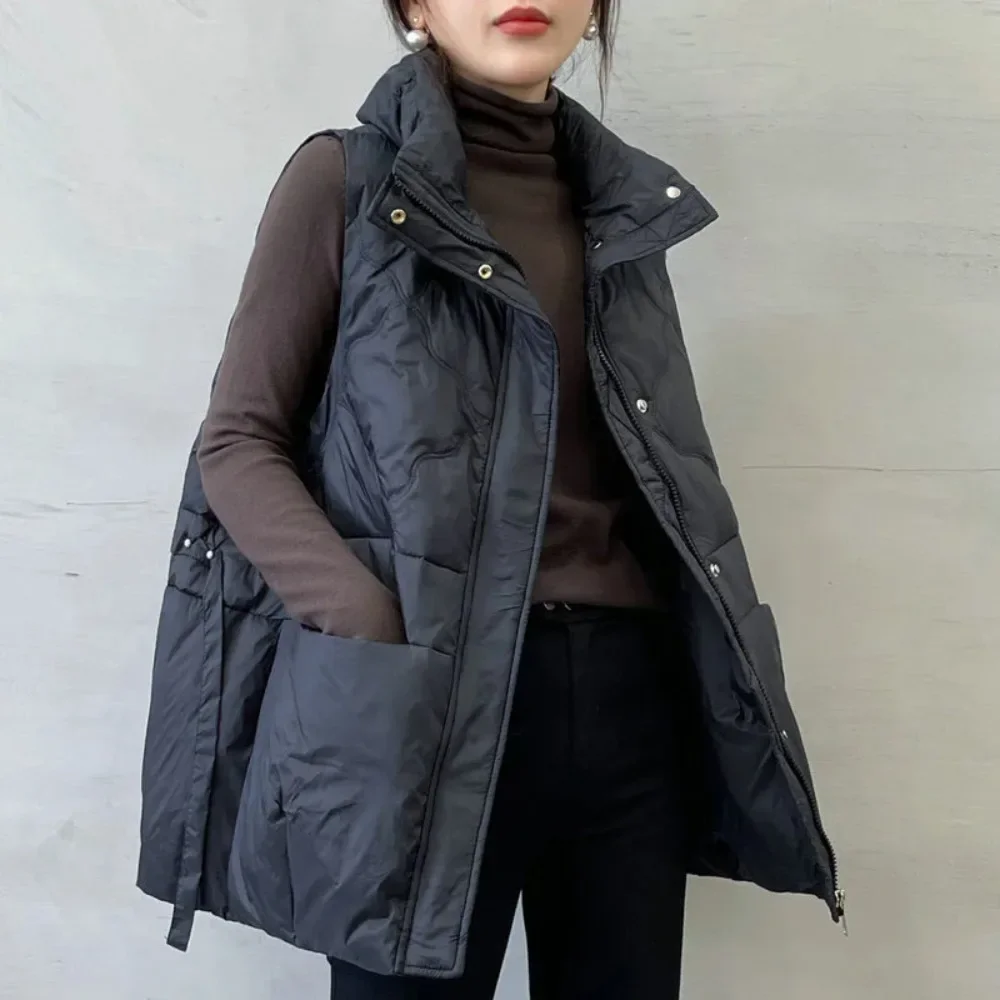 White Duck Down Vest Women New 2024 Autumn Winter Korean Loose Casual Sleeveless Warm Waistcoat Female Parkas Jacket Tops