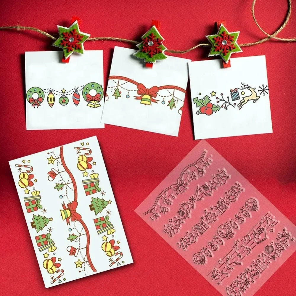 Christmas Lace Line Clear Rubber Stamps Holiday Holly Tree Elk Bell Gift Snowflake Xmas tree Transparent Silicone Seals Stamp image 4
