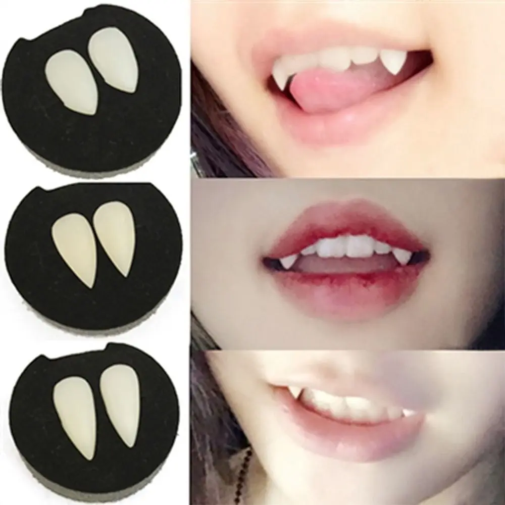 Halloween Vampire Teeth Fangs Dentures Prop Horror Costume Party Vampire Cosplay Props Decor Resin False Fangs Teeth with Glue