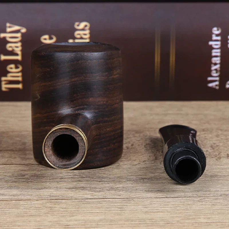 New Ebony Wood Carved Smooth 9mm Straight Tobacco Pipe Smoking Pipes Wooden Tube With Decorative Ringh Gift For Smoker Fathers