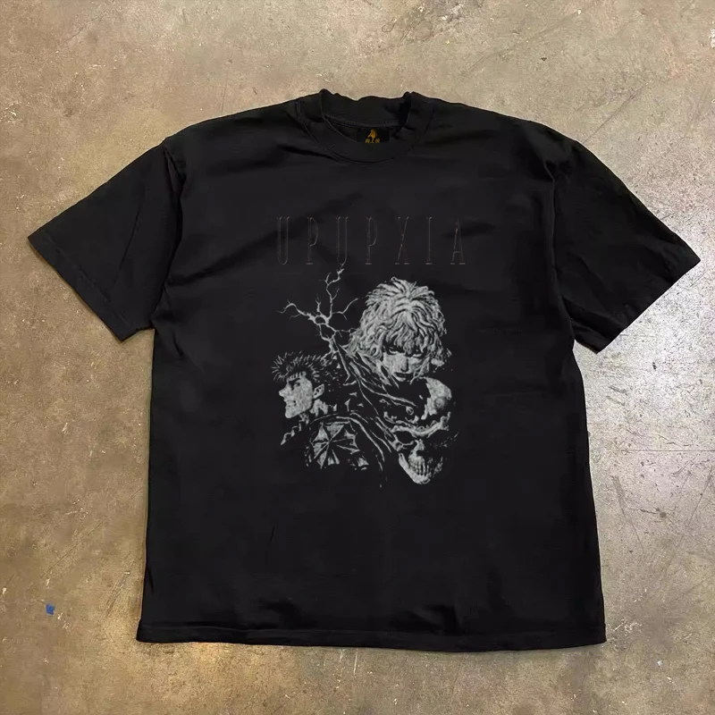 Loose Fit Cotton T-Shirt Unisex Short Sleeve Double Thread UPUPXIA Hero Print Sweat Absorbent round Neck Casual Summer Top