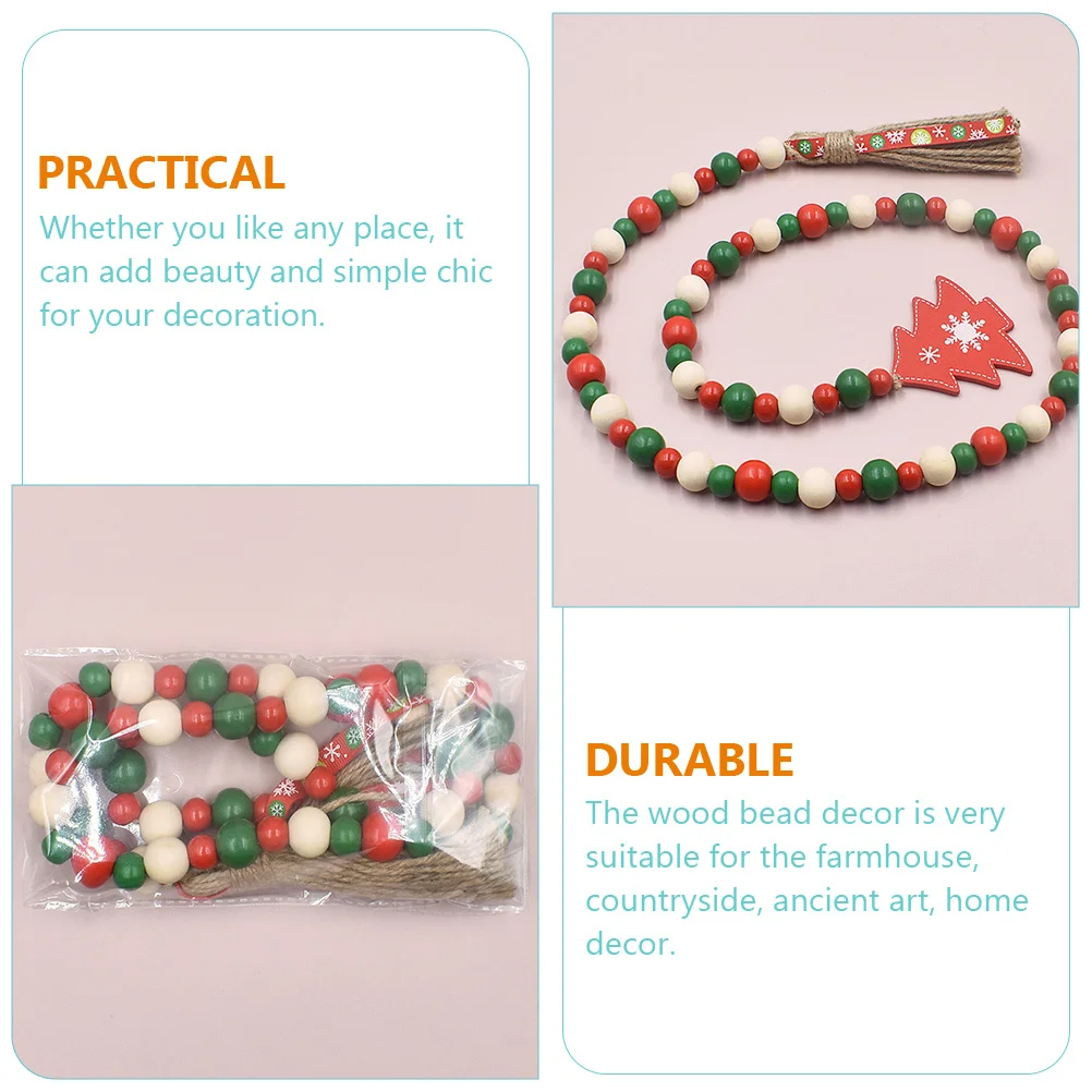 

Christmas Wood Bead Garland Farmhouse Decor Bright Color Festive Atmosphere Wall Hanging Gift Wood Bead Garland