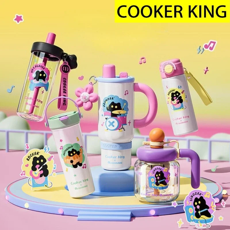 

COOKER KING 1PC Water Bottle, 22oz Cups with lids & straws for School, Travel, Heat-resisting, leak proof for Smoothies,Tea