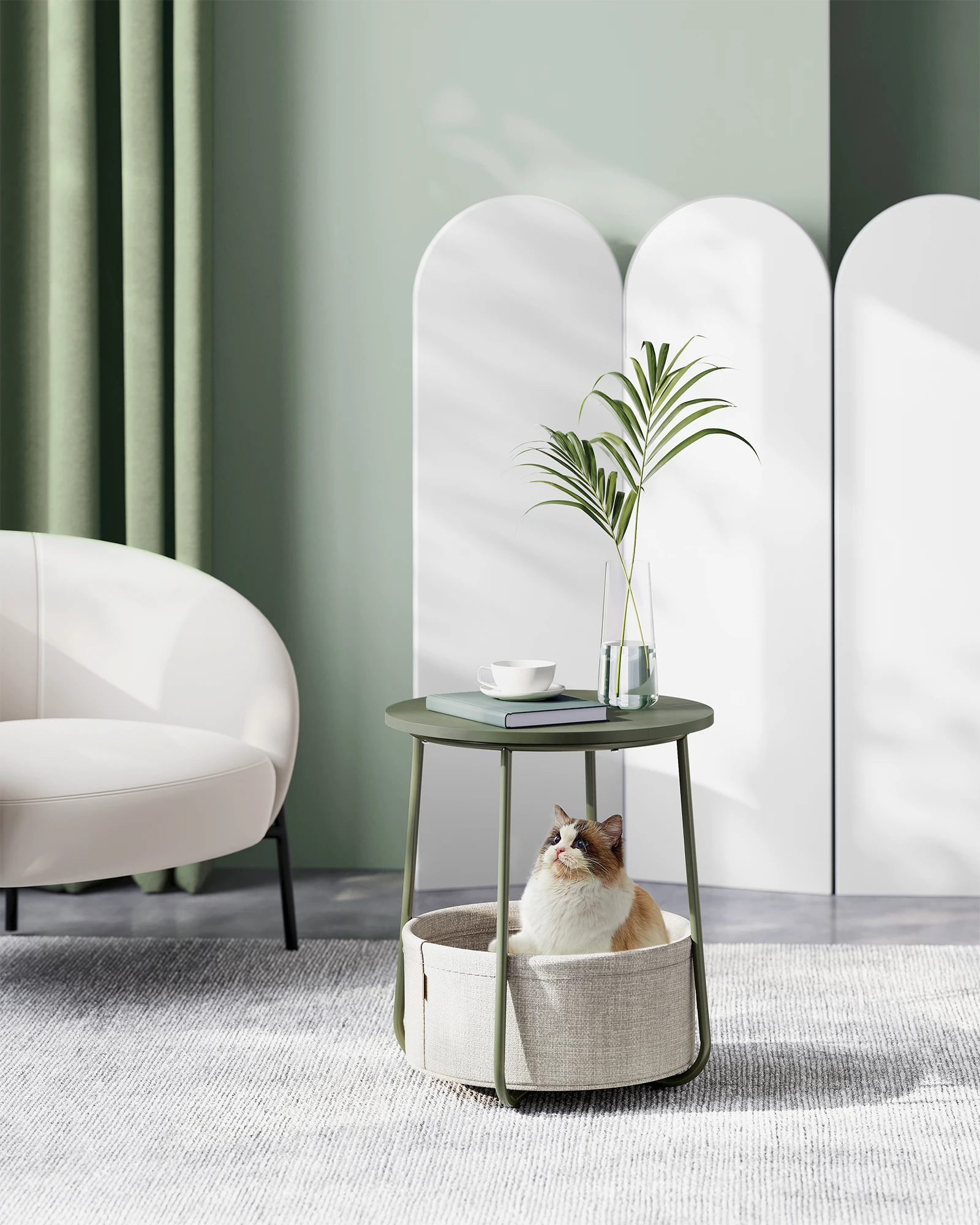 Vasagle Bijzettafel Ronde Kleine Tafel Salontafel Kleine Woonkamer Tafel Met Stoffen Mand Woonkamer Opslagruimte