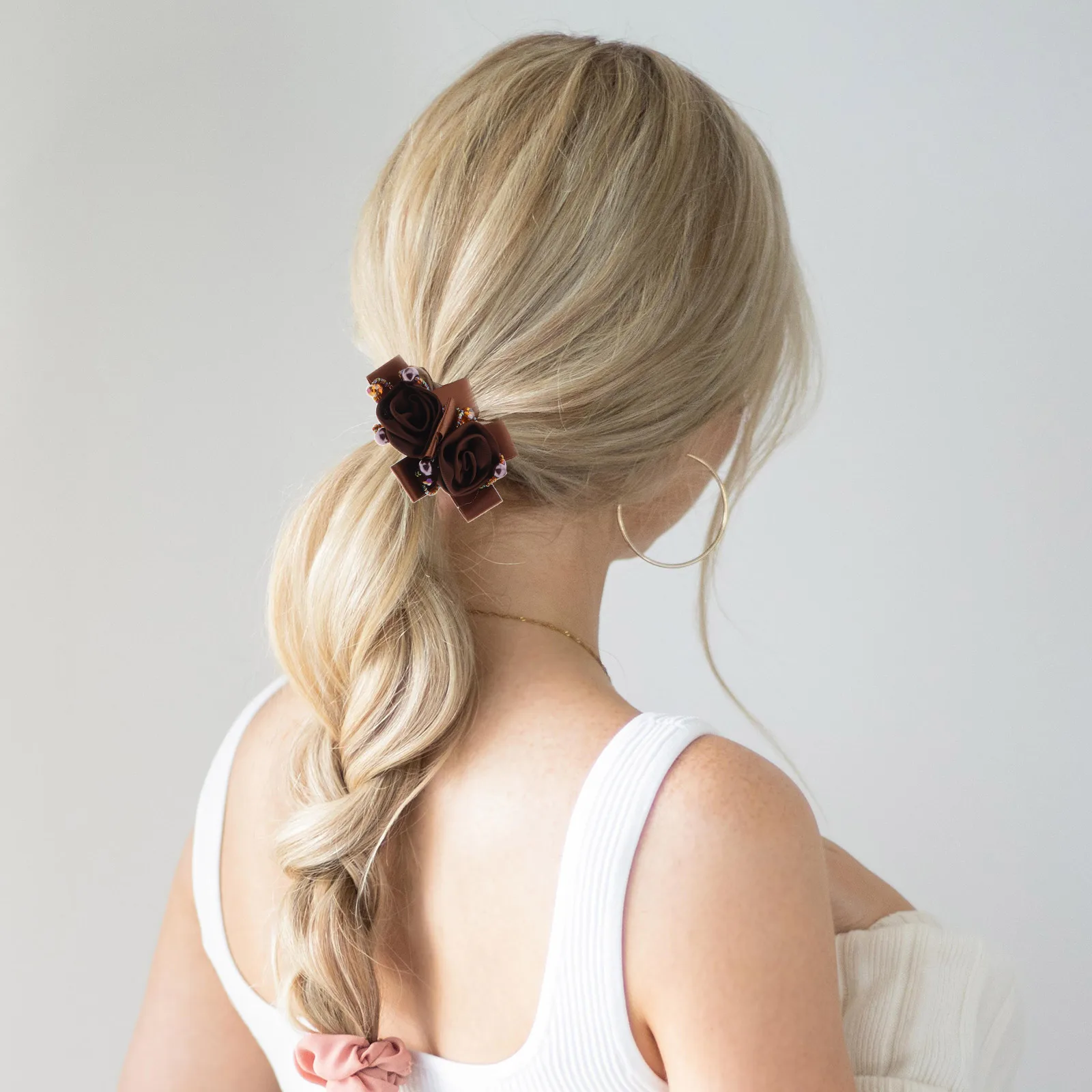 

2pcs Rose Scrunchies Flower Ties Stylish Accessories For Women Elastic Ponytail Holders Stretchy Hair Bands Soft Comfortable
