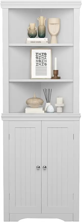 Corner Cabinet Corner Bathroom Cabinet with 2 Doors and 3 Tier Shelves Free Standing Corner Storage Cabinet for Bathroom