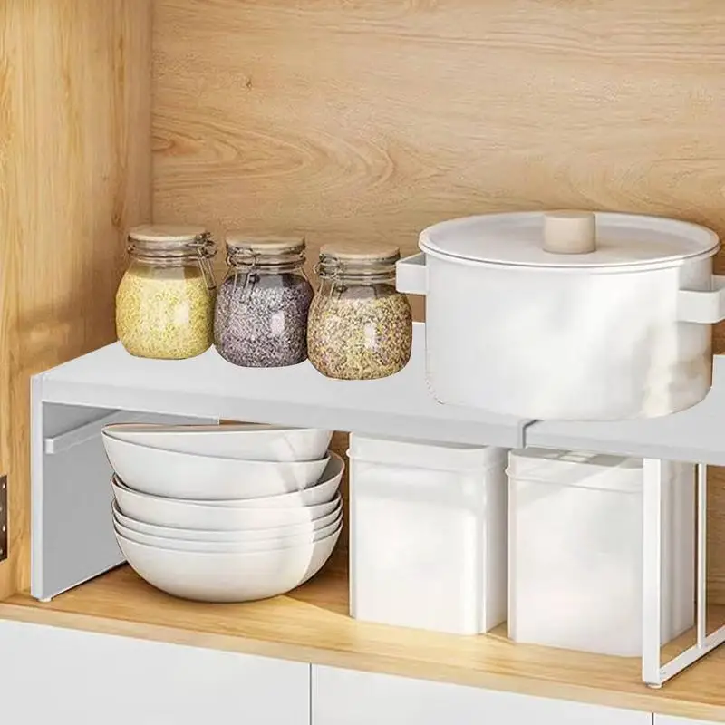 

Expandable Kitchen Counter And Cabinet Shelf Layered Space-Saving Cabinet Stackable Rack Non Slip Lightweight Heavy Duty Kitchen