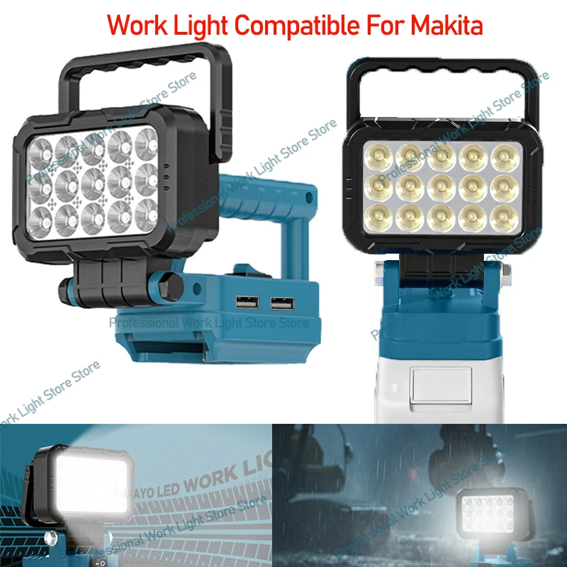 LED Work Light For Makita 18V Battery Cordless Camping Lights Portable Flood Lamp Flashlight Power Tool Accessory