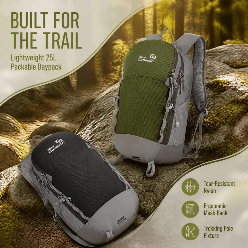 Practical 25L Hiking Backpack Waterproof Packable Travel Daypack Large-Capacity Sports Bag Camping