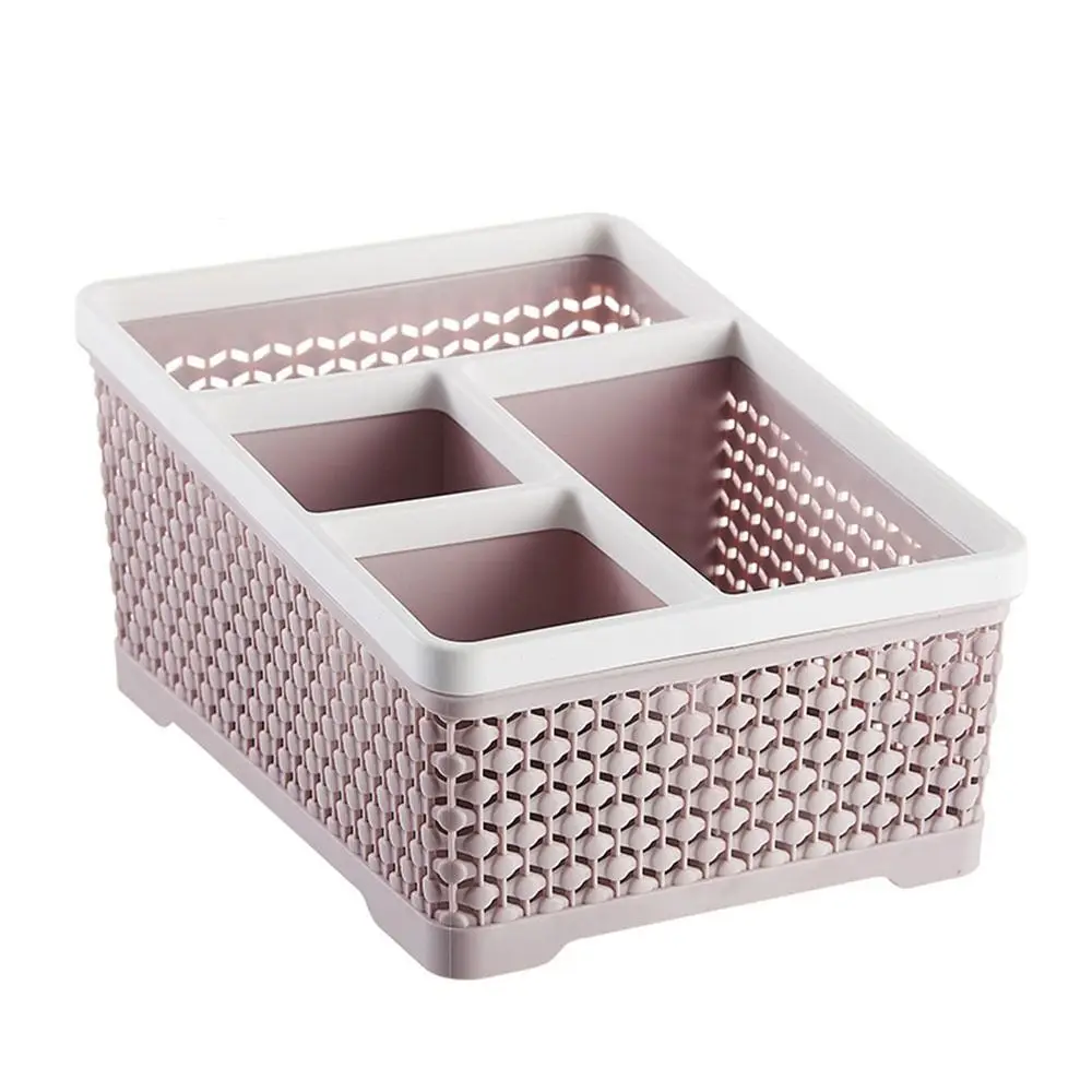 Trapezoidal Desktop Storage Box 4-Grid Compact Cosmetics Lipstick Organizer Divided Cell Hollow Student Stationery Shelf