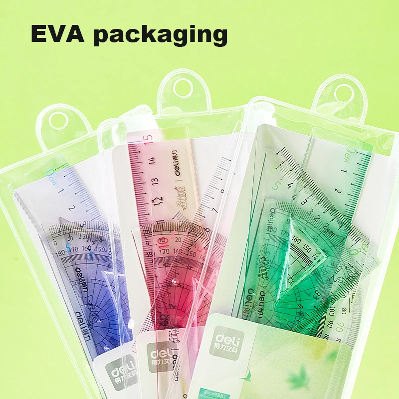 デリカワイイグラデーション定規セット、多機能コンビネーション定規、三角形分度器合金、子供用図面、文房具、4 in 1