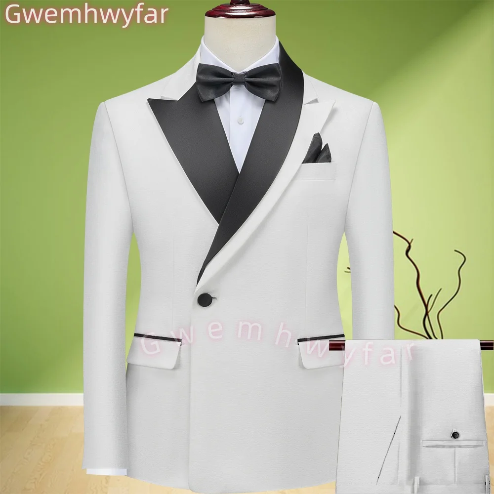 

Gwenhwyfar White Men Suit Slim Fit Luxury Fashion Designs Blazer Pants Homecoming Business Wedding Tuxedo For Men Latest Jacket