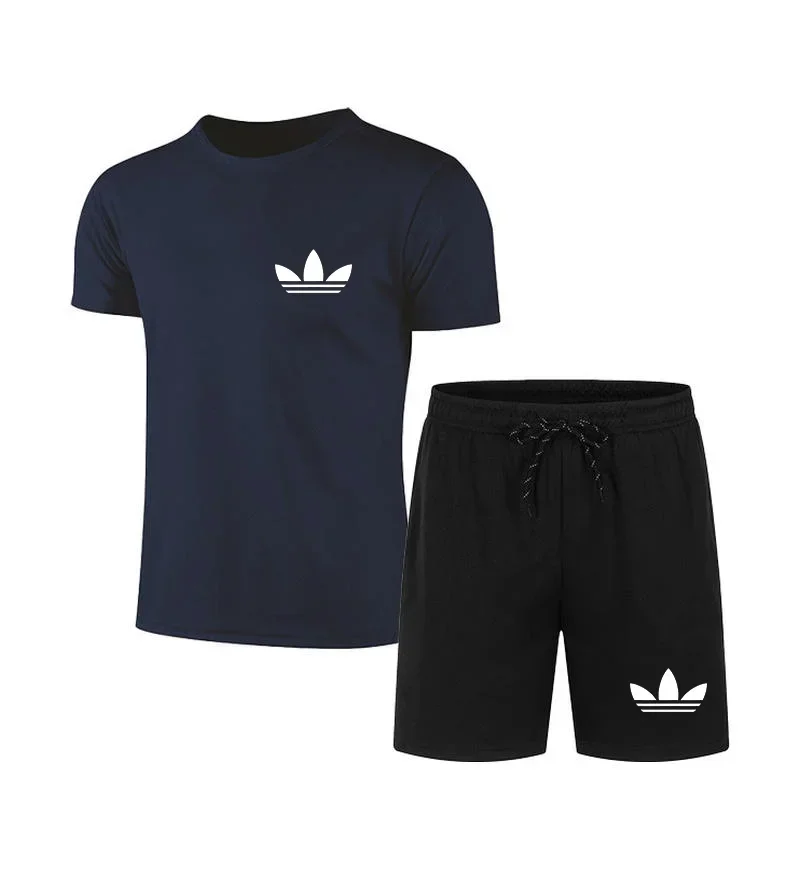 2026 New Trefoil Style Men's 2 Piece Set Summer Black Short Sleeve T Shirt Shorts Casual Sports Tracksuits Plus Size S-4XL - Image 3