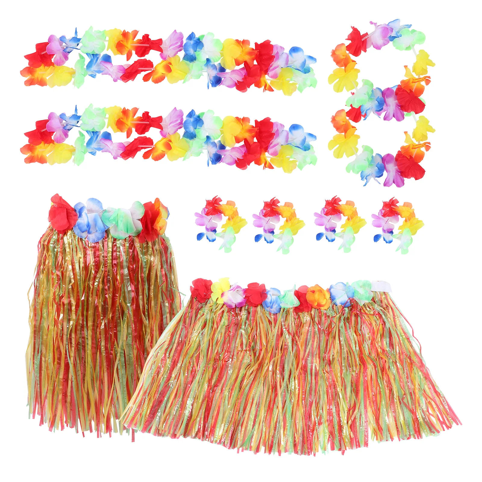 

Garland Set Bright Grass Skirts Hawaiian Leis Beach Vacation Decorations Reusable Tropical Party Favors Costumes Luau