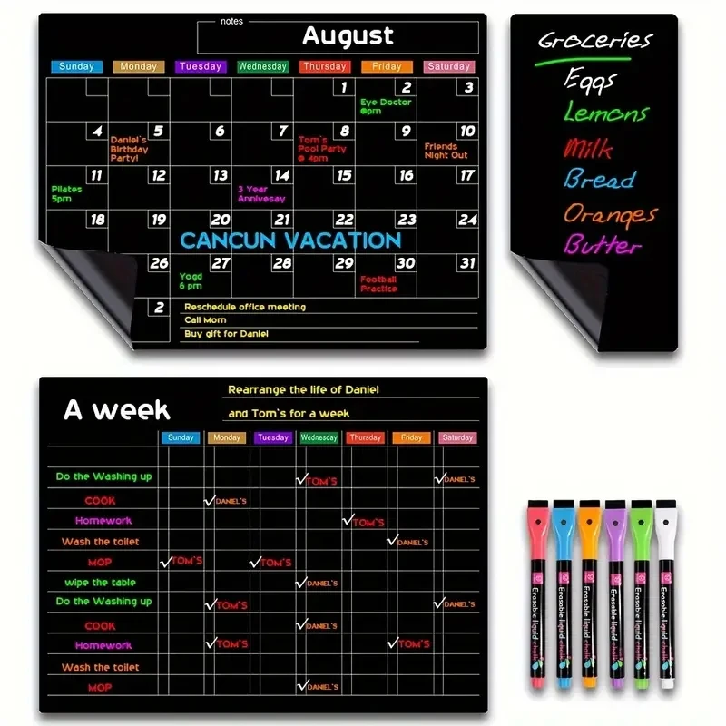 set-di-adesivi-magnetici-per-frigorifero-calendario-settimanale-cancellabile-a-secco-per-pianificazione-mensile-e-giornaliera-lavagna-bianca-per-frigorifero
