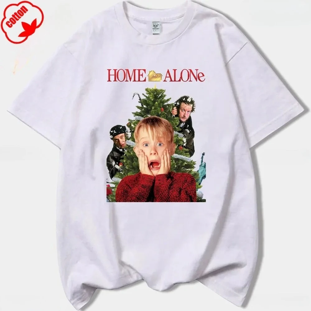 منزل جديد وحده كيفن مضحك عيد الميلاد تي شيرت مطبوع كلاسيكي خمر فيلم امرأة رجل سنة عيد الميلاد هدية تي شيرت ملابس علوية من القطن المحملة #2