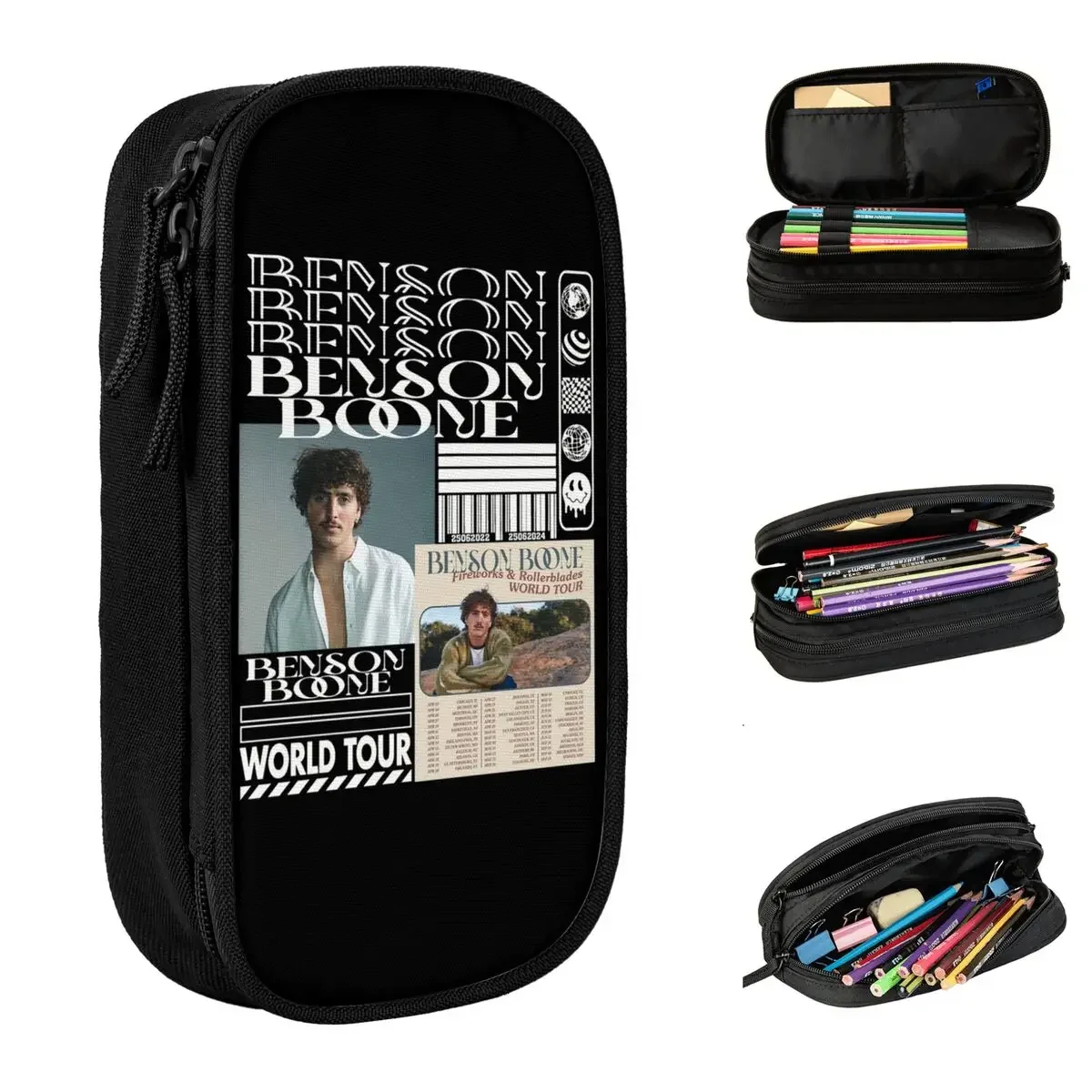 Benson Boone Vintage  Tour 2024 Pencil Case Double Layer Large Capacity For School Pen  Perfect Gifts