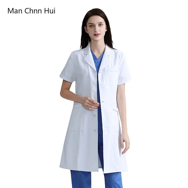 Women's Medical Clothing Doctor Uniforms Beauty Salon Lady Short Sleeve Workwear White Lab Robe Sanitary Coat for Female