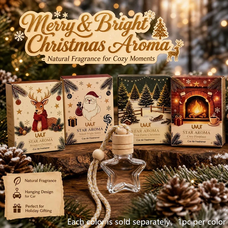 Christmas Themed Car Hanging Air Freshener 8ml Cute Star‑shaped Exquisite Holiday Gift Box Long‑lasting Fragrance Reduce Odors