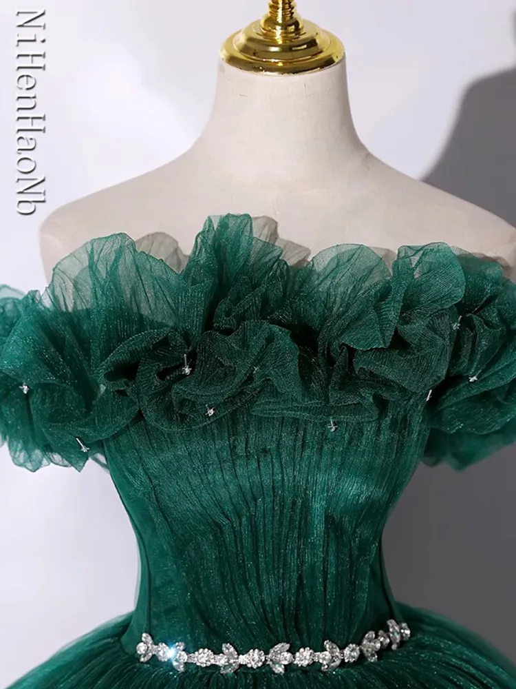 New Dark Green Long Quinceanera Dresses Women Princess Performance Banquet Party Ball Prom Dress Gown