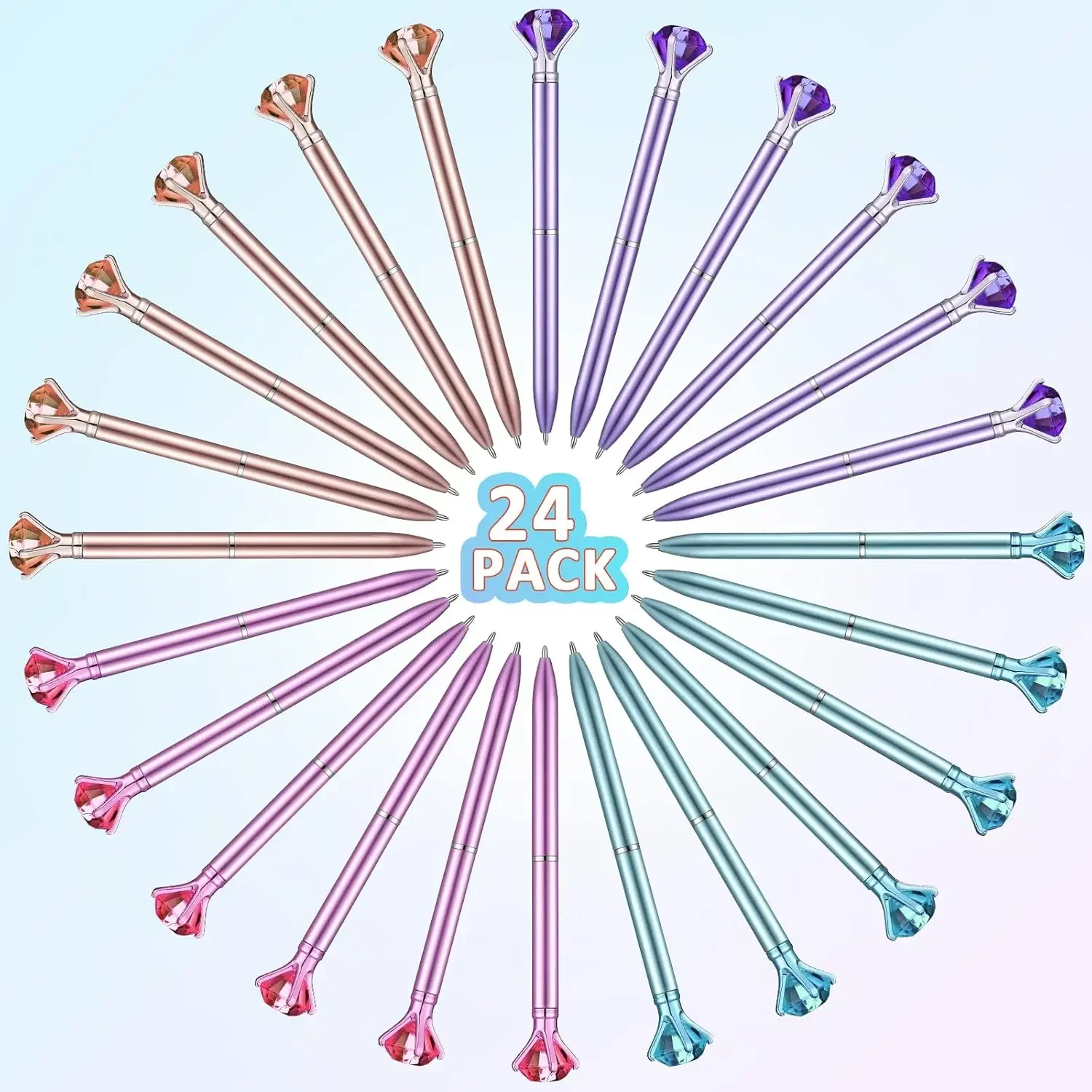 24 Pieces Big Crystal Diamond Pens Bling Ballpoint Pen Black Ink Rhinestones Pen , 4 Colors(Simple Style)